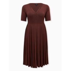 NEW Torrid Midi Super Soft Skater Dress 2X Brown Fir Flare